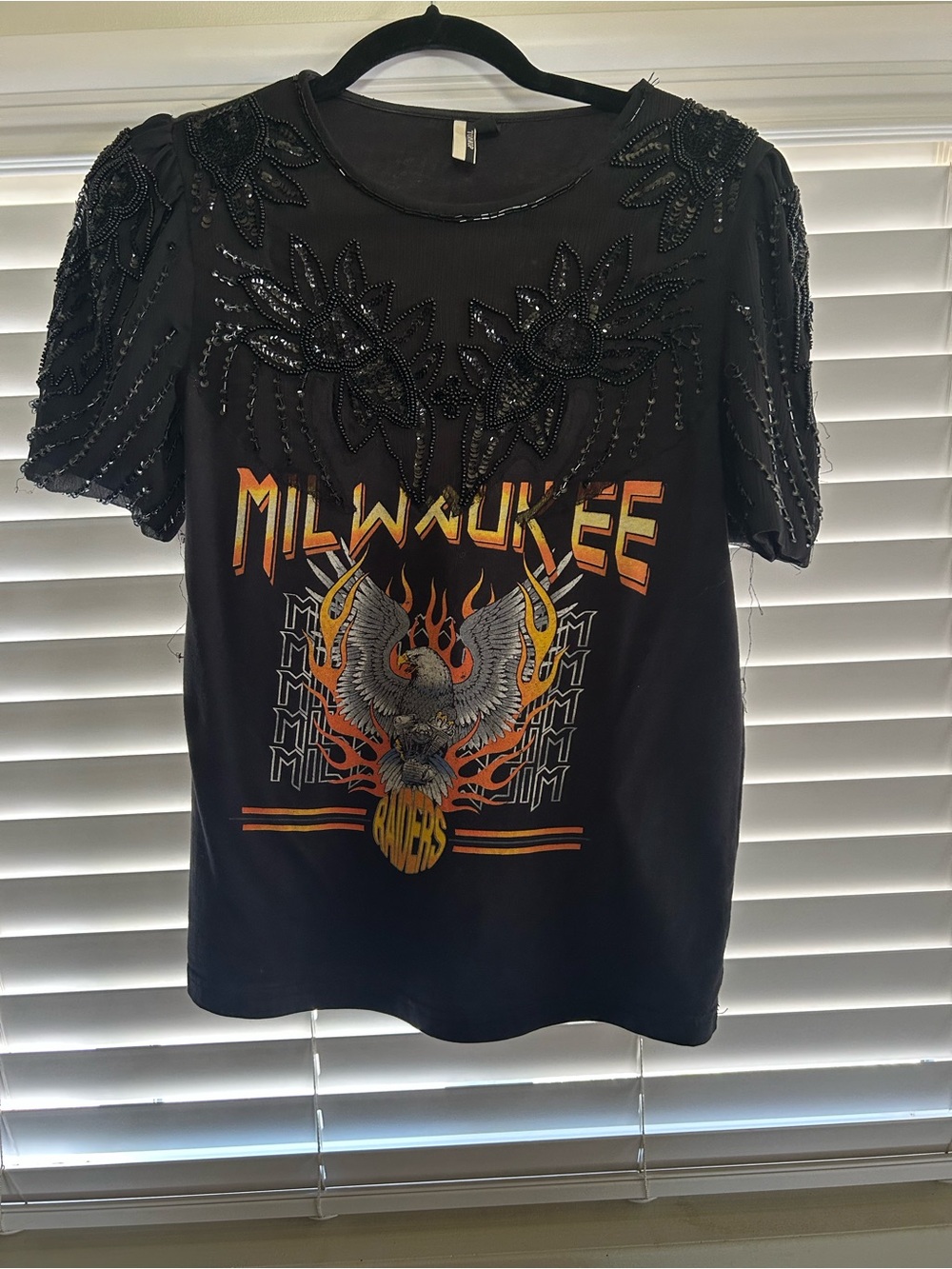 Topshop Black Embellished Graphic Tee